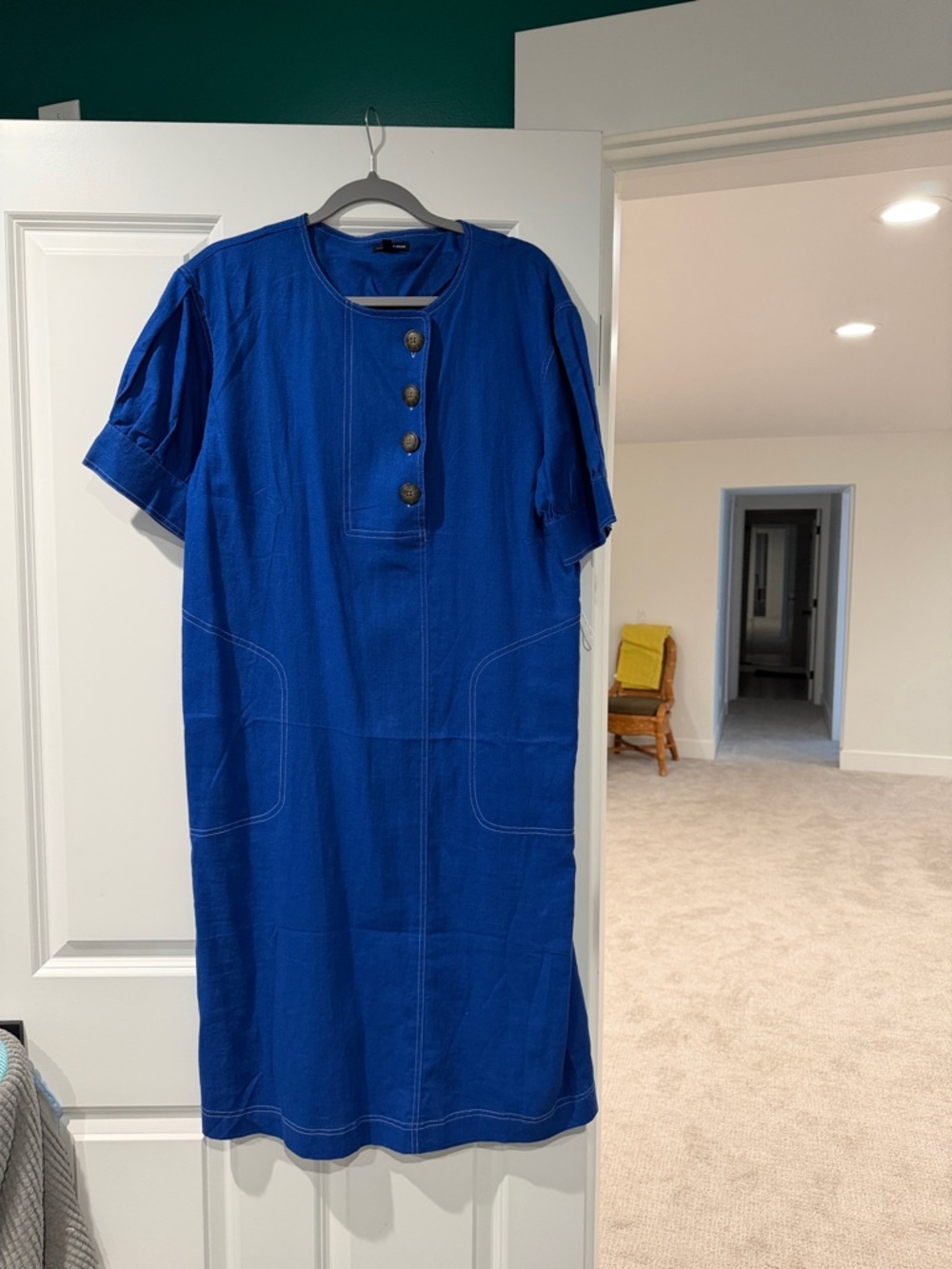 Who what wear Blue Button-Front Short Sleeve linen maxi Dress